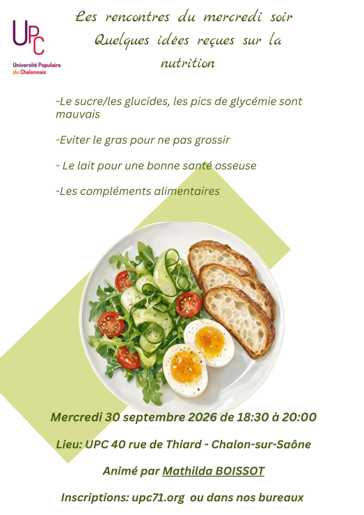 Conférence – Quelques idées reçues sur la nutrition Le mercredi 30 septembre à 18h30